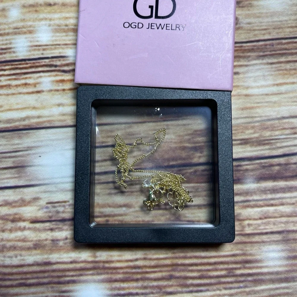 OGD Jewelry Gold Tone Satellite Chain Necklace Beaded Dainty Crystal Charm Box